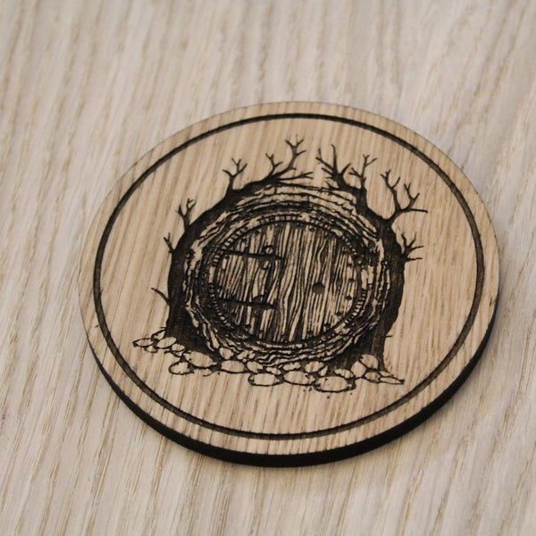Laser cut wooden coaster. Lord of the rings LOTR Hobbit Door  - Unique Gift lasercut