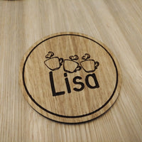 Laser cut wooden coaster. Personalised Coffee Cups lasercut