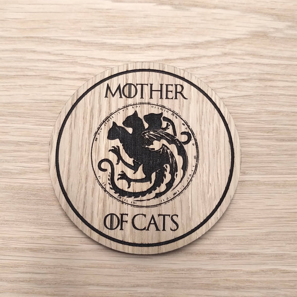 Laser cut wooden coaster.  Pun for pets Mother of Cats - Unique Gift lasercut