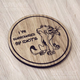 Laser cut wooden coaster. Lion King Scar sourrounded by idiots  - Unique Gift lasercut