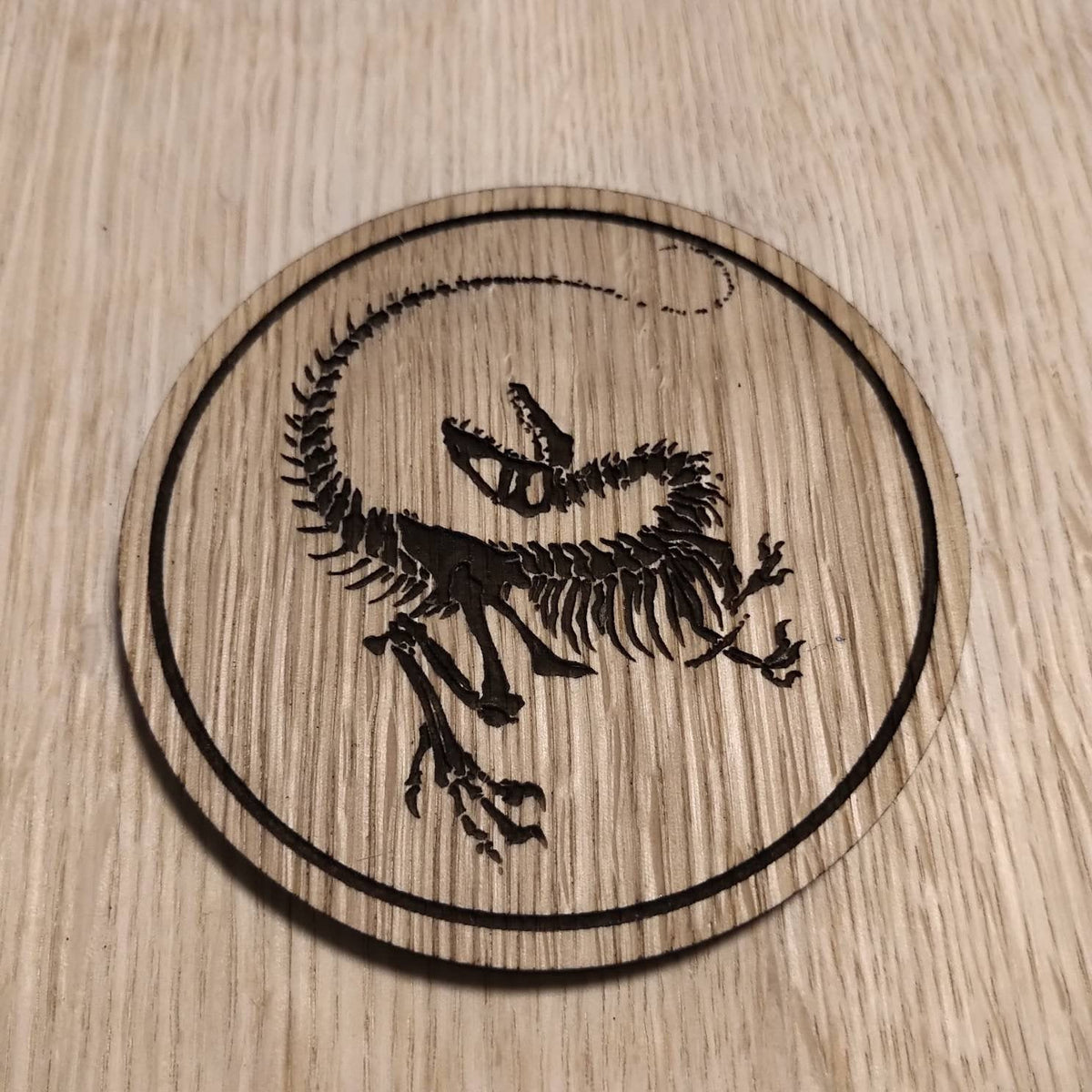 Laser cut wooden coaster personalised. Raptor Dinosaur Skeleton Fossil ...