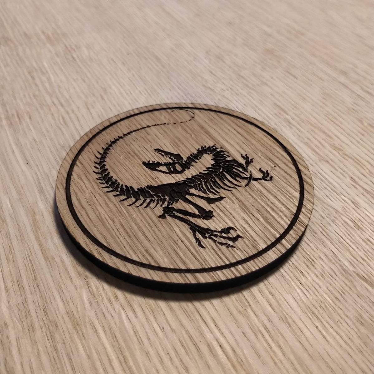 Laser cut wooden coaster personalised. Raptor Dinosaur Skeleton Fossil ...