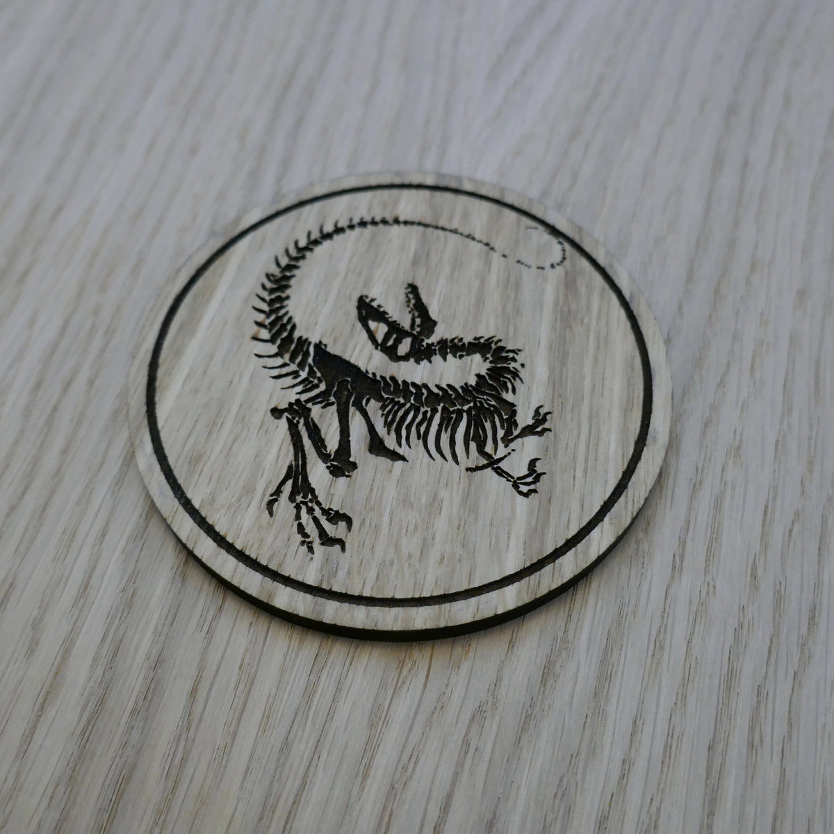 Laser cut wooden coaster personalised. Raptor Dinosaur Skeleton Fossil ...