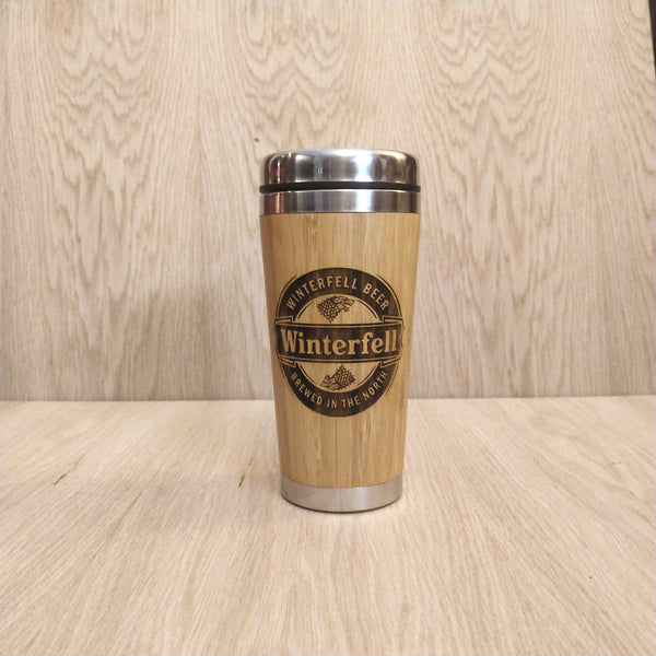 Lasercut Travel Mug   - Bamboo Eco Friendly  -  Winterfell Beer - Unique Gift