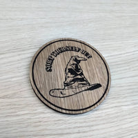 Laser cut wooden coaster. Wizard school Sorting hat  - Unique Gift lasercut