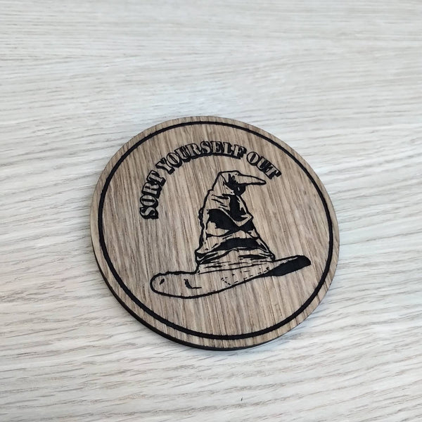 Laser cut wooden coaster. Wizard school Sorting hat  - Unique Gift lasercut