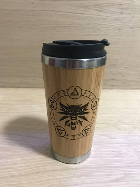 Lasercut Travel Mug   - Bamboo Eco Friendly  - The Witcher - Unique Gift