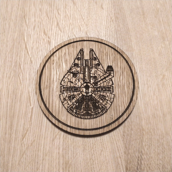 Laser cut wooden coaster. Millennium Spaceship - Unique Gift lasercut