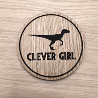Laser cut wooden coaster. Clever Girl Jurassic Park World - Unique Gift lasercut