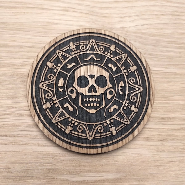 Laser cut wooden coaster. Pirates Coin  - Unique Gift lasercut