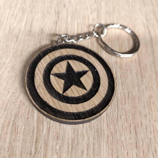 Lasercut wooden keyring keychain. Captain shield - Unique Gift