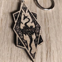 Lasercut wooden keyring keychain. Celtic Skyrim dragon - Unique Gift