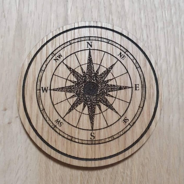 Laser cut wooden coaster. Compass  - Unique Gift lasercut