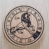 Laser cut wooden coaster. Signs of the zodiac Leo star sign  - Unique Birthday  Gift lasercut