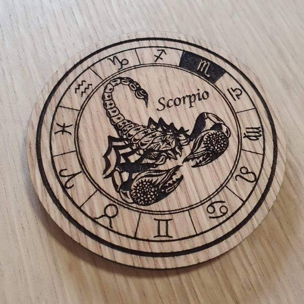 Laser cut wooden coaster. Signs of the zodiac scorpio star sign  - Unique Birthday  Gift lasercut