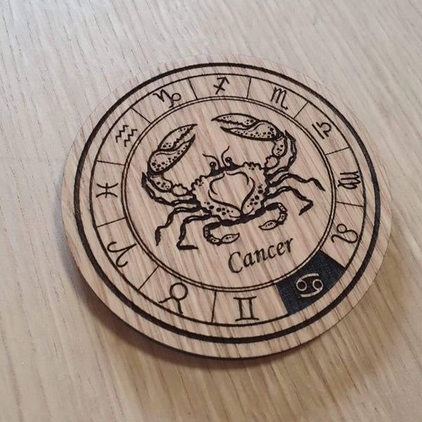 Laser cut wooden coaster. Signs of the zodiac cancer star sign  - Unique Birthday  Gift lasercut