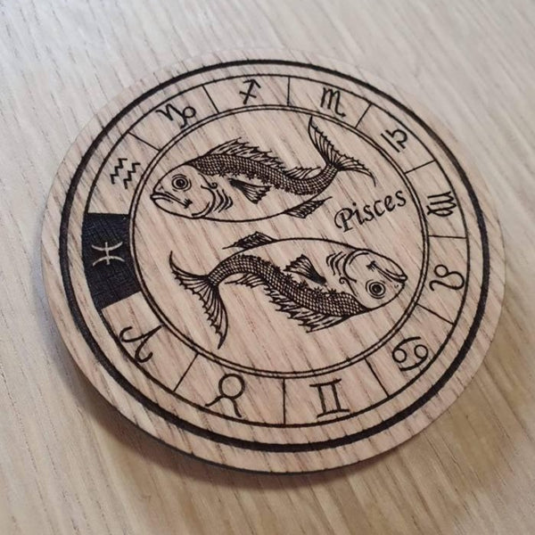 Laser cut wooden coaster. Signs of the zodiac Pisces  star sign  - Unique Birthday  Gift lasercut