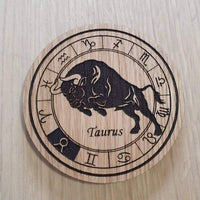 Laser cut wooden coaster. Signs of the zodiac Taurus star sign  - Unique Birthday  Gift lasercut