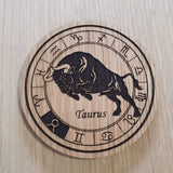 Laser cut wooden coaster. Signs of the zodiac Taurus star sign  - Unique Birthday  Gift lasercut