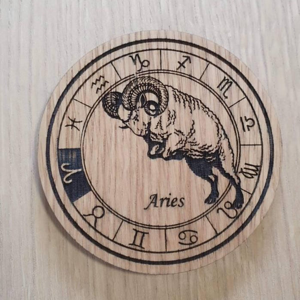 Laser cut wooden coaster. Signs of the zodiac Aries star sign  - Unique Birthday  Gift lasercut