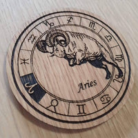Laser cut wooden coaster. Signs of the zodiac Aries star sign  - Unique Birthday  Gift lasercut
