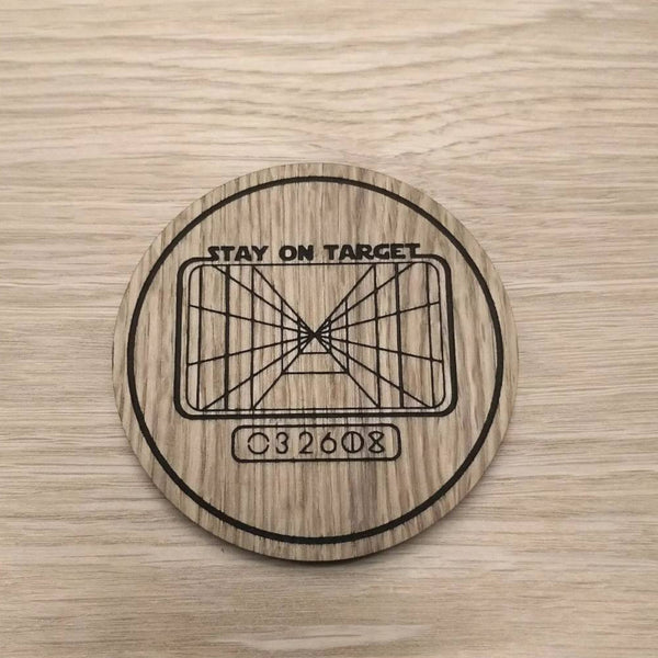 Laser cut wooden coaster. Deathstar stay on target Jedi use the force Star Wars - Unique Gift lasercut