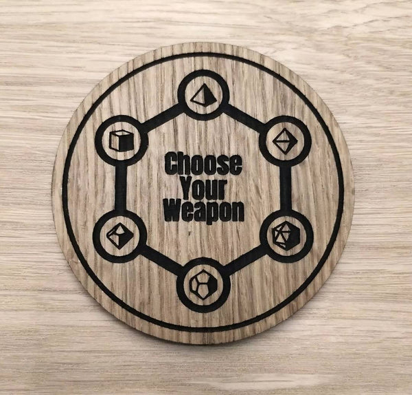 Laser cut wooden coaster. Dungeon master fantasy role play dice die weapon  - Unique Gift lasercut