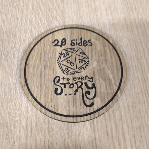 Laser cut wooden coaster. Dungeon master D20 20 sides to every story fantasy role play dice die  - Unique Gift lasercut