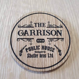 Laser cut wooden coaster. Garrison pub Shelby bros - Unique Gift lasercut