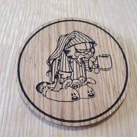 Laser cut wooden coaster. Ginger cat hates Monday&#39;s coffee and slippers - Unique Gift lasercut