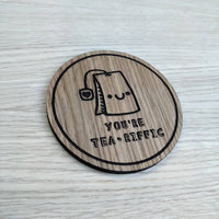 Laser cut wooden coaster. Tea-riffic pun  - Unique Gift lasercut