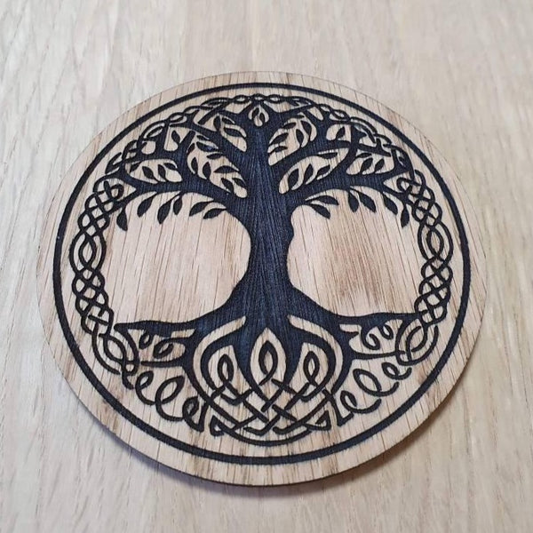 Laser cut wooden coaster. Yggdrasil tree of life Nordic Viking - Unique Gift lasercut