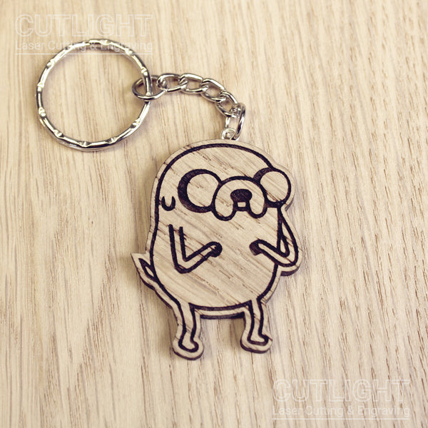 Lasercut wooden keyring keychain. Time for adventure Jake Dog  - Unique Gift