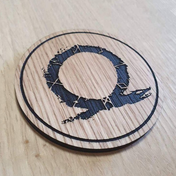 Laser cut wooden coaster. God of war omega - Unique Gift lasercut
