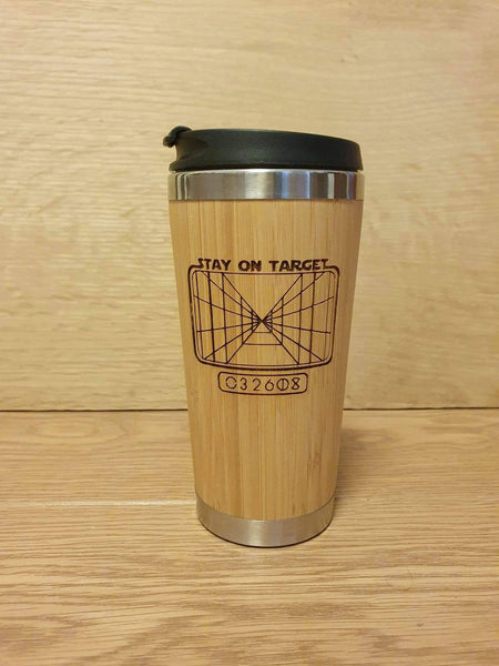 Lasercut Travel Mug - Bamboo Eco Friendly - star wars Jedi Stay on target. - Unique Gift