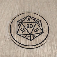 Laser cut wooden coaster. Dungeon master D20 20 sided fantasy role play dice die  - Unique Gift lasercut