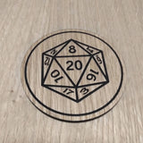 Laser cut wooden coaster. Dungeon master D20 20 sided fantasy role play dice die  - Unique Gift lasercut