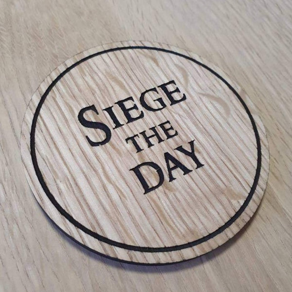 Laser cut wooden coaster. King of Avalon siege the day - Unique Gift lasercut