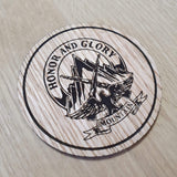 Laser cut wooden coaster personalised. honor and glory mountain