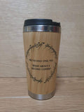 Lasercut Travel Mug personalised - S-Steel with 100% Bamboo exterior -  LOTR one ring second breakfast coffee pun