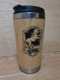 Lasercut Travel Mug personalised - S-Steel with 100% Bamboo exterior -  LOTR prancing pony